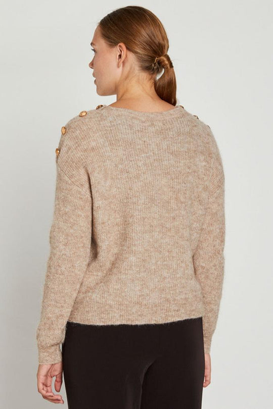 Philosophy Blues Original Erida Knit Sweater – Klassisk Striktrøje med Rund Hals og Stilfulde Detaljer i light sand