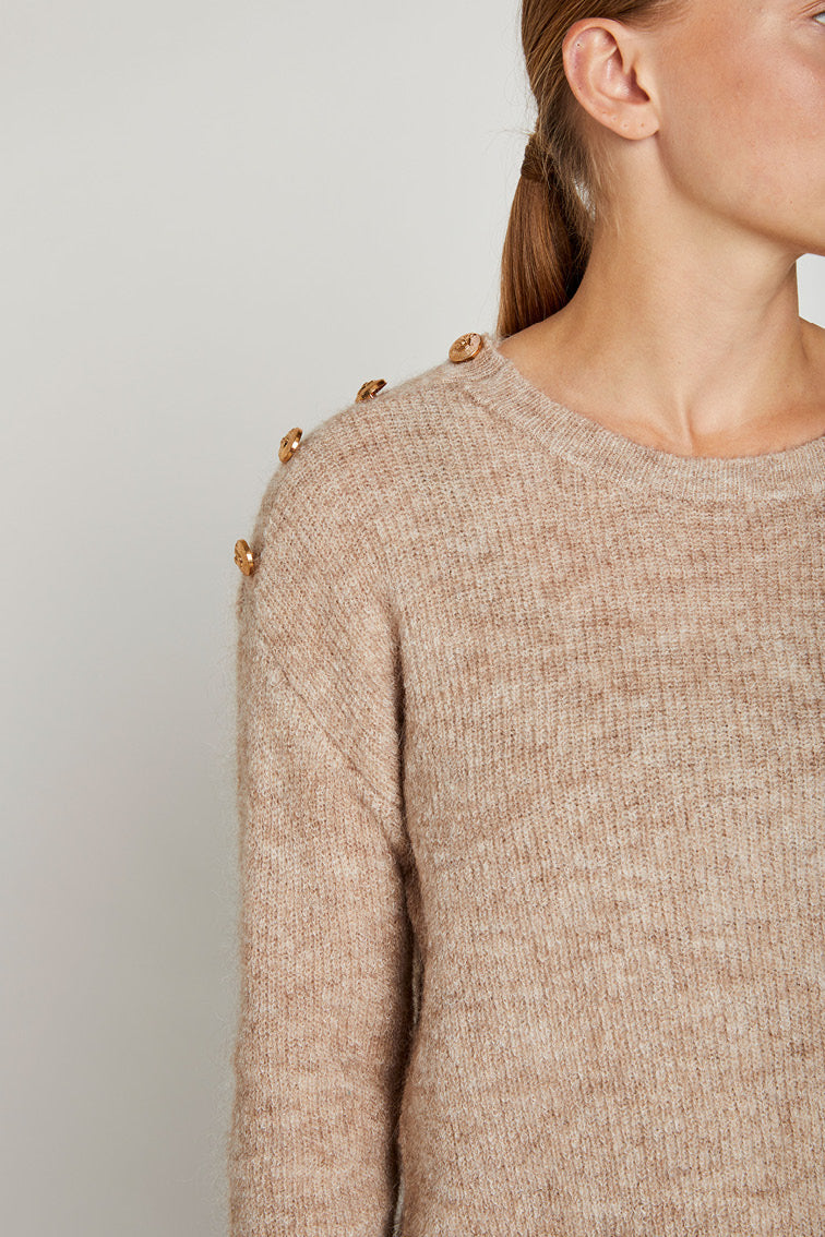 Philosophy Blues Original Erida Knit Sweater – Klassisk Striktrøje med Rund Hals og Stilfulde Detaljer i light sand