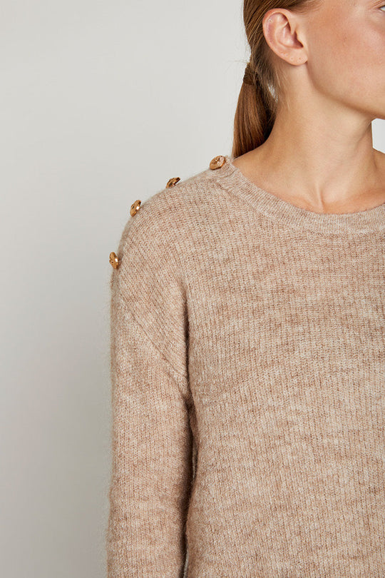 Philosophy Blues Original Erida Knit Sweater – Klassisk Striktrøje med Rund Hals og Stilfulde Detaljer i light sand