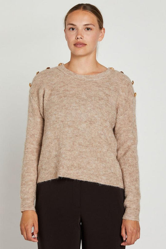 Philosophy Blues Original Erida Knit Sweater – Klassisk Striktrøje med Rund Hals og Stilfulde Detaljer i light sand