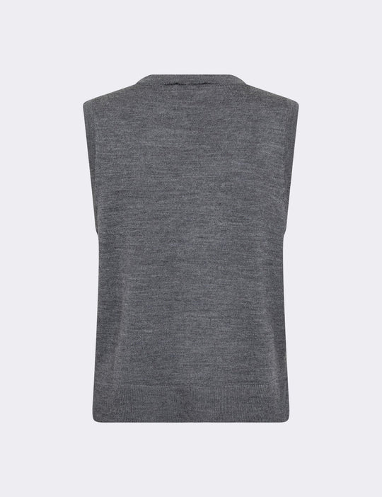 Levete Room Ismaila 11 vest i mørkegrå, strikket i 100% merinould med knaplukning og rund hals.

