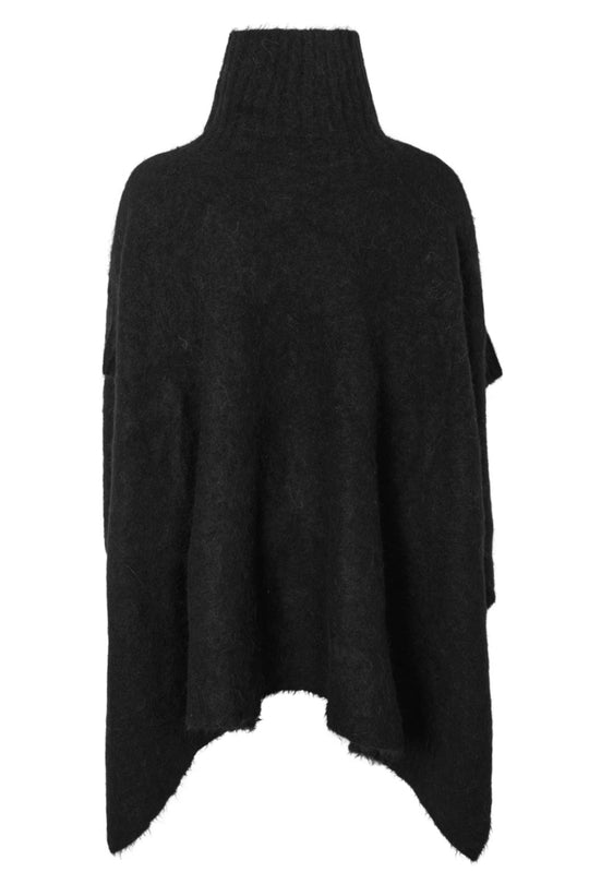 Rabens Saloner Dede Fluffy Knit poncho i sort hel figur