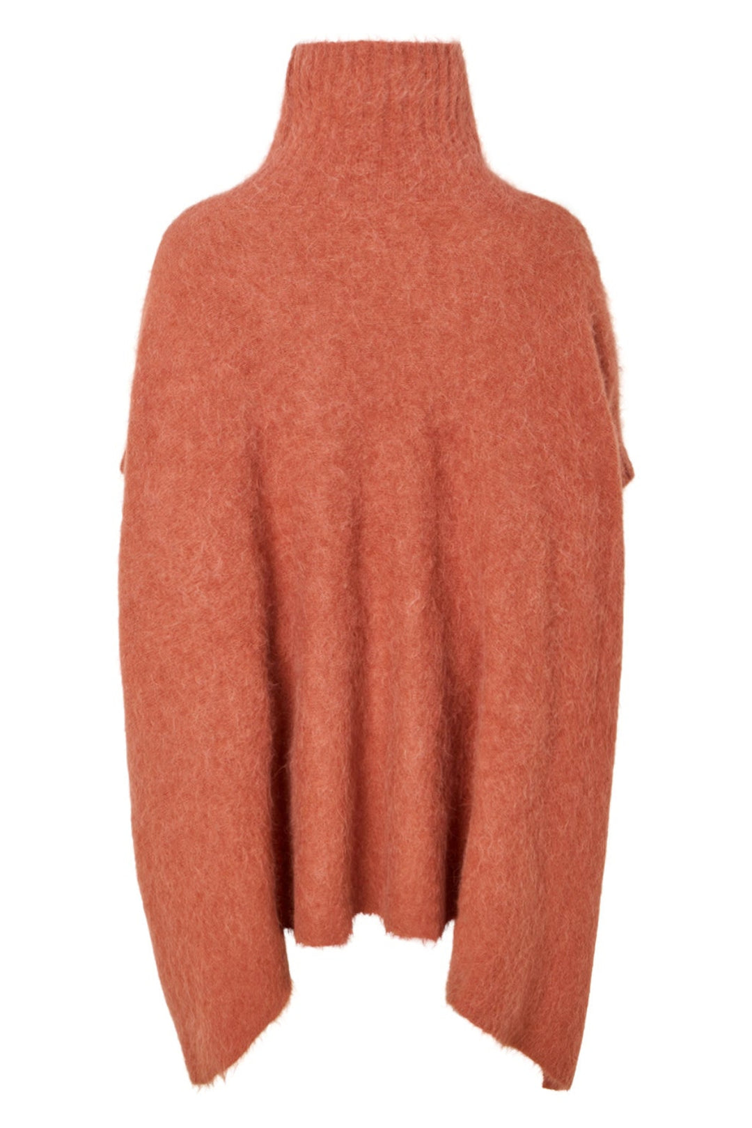 Rabens Saloner Dede Fluffy Knit poncho i redwood detalje af materialet