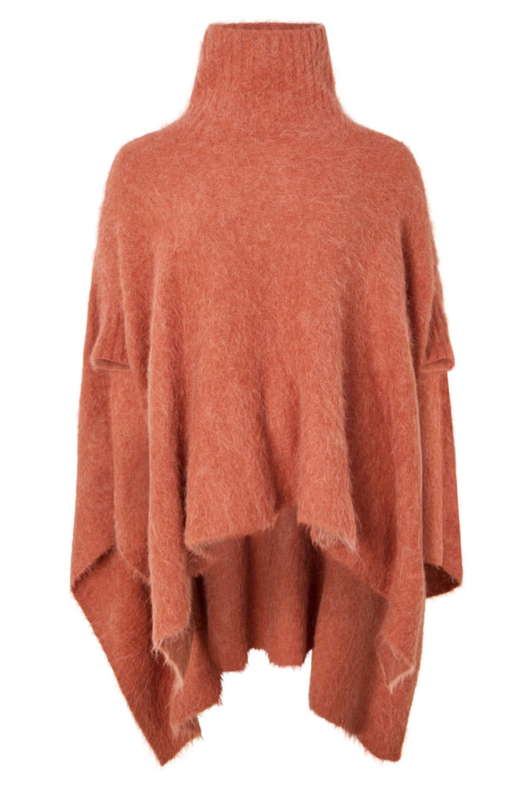 Rabens Saloner Dede Fluffy Knit poncho i redwood set bagfra
