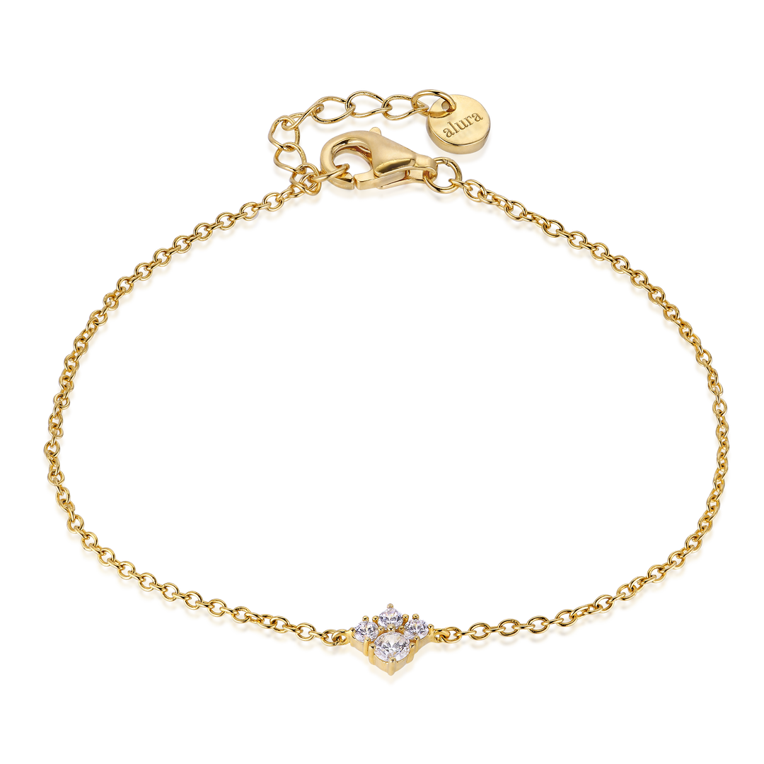 Alura Copenhagen Gaia Bracelet 01 – forgyldt armbånd i 925 sterling sølv med facetslebne zirkonia og justerbar længde 16+2 cm.
