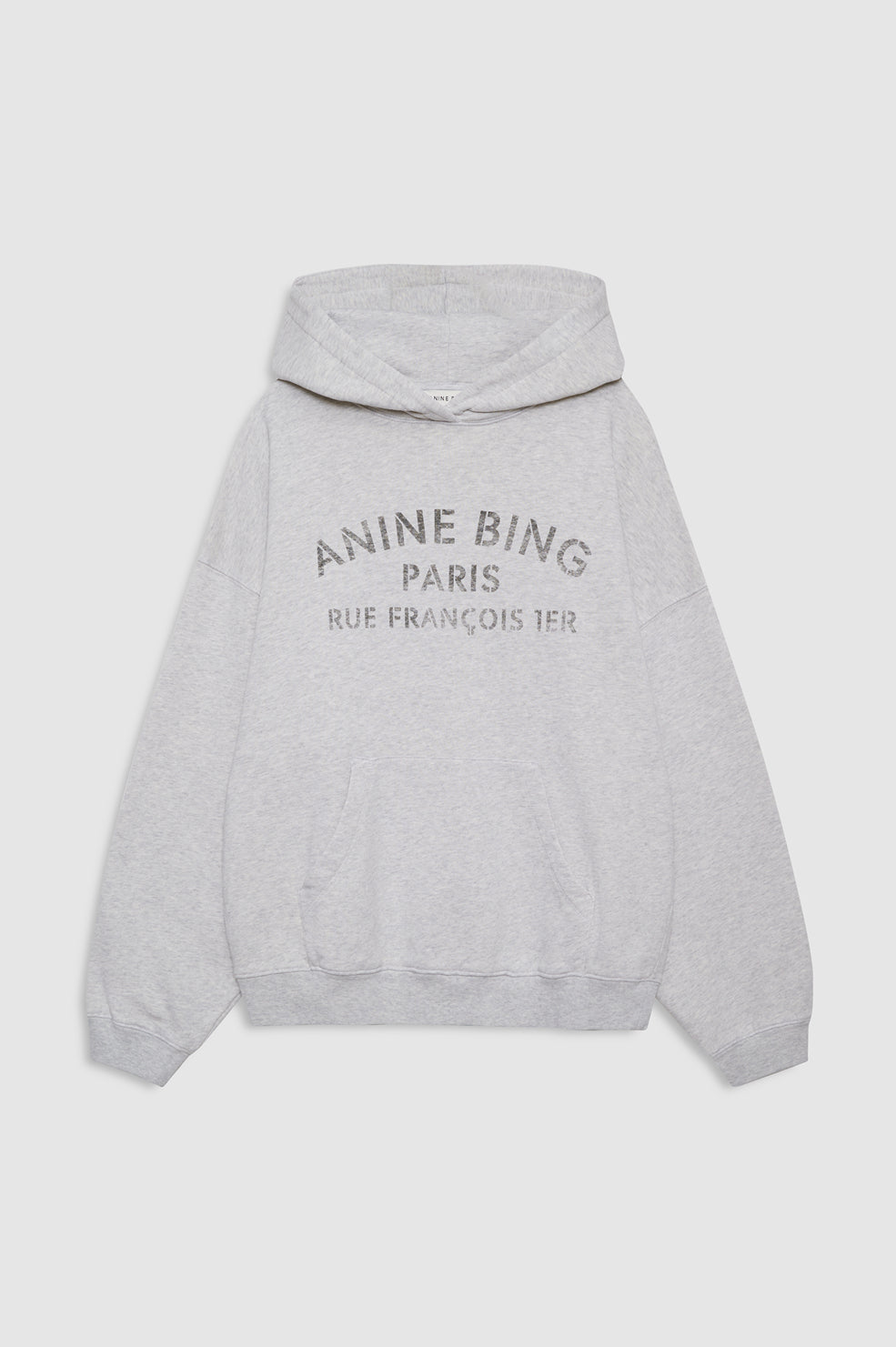 Anine Bing Harvey Sweatshirt Paris Stencil i heather grey med tonalt ANINE BING-logo.