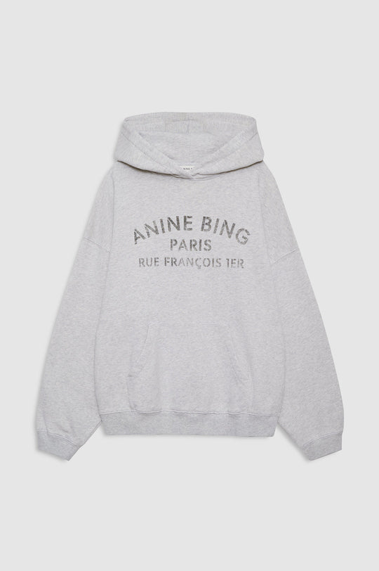 Anine Bing Harvey Sweatshirt Paris Stencil i heather grey med tonalt ANINE BING-logo.