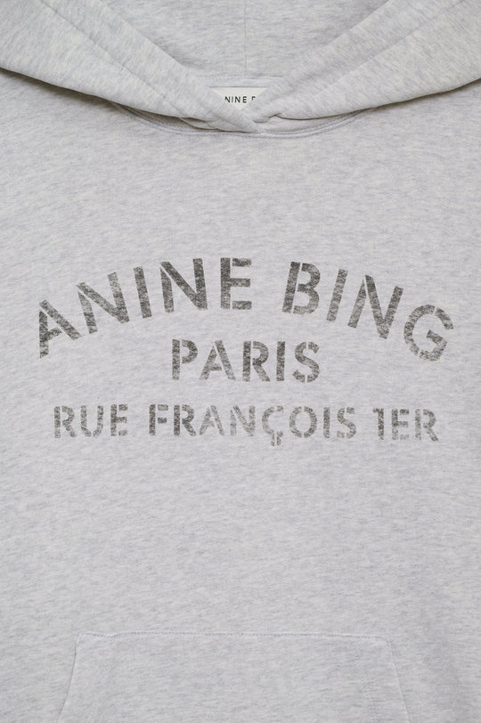 Anine Bing Harvey Sweatshirt Paris Stencil i heather grey med tonalt ANINE BING-logo.