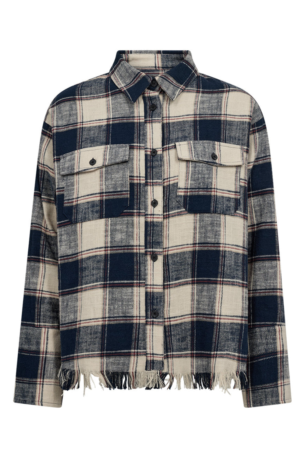 IVY Copenhagen Pia Distressed Shirt med tern og rå flossede kanter.