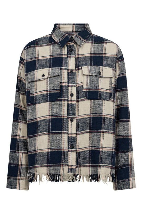 IVY Copenhagen Pia Distressed Shirt med tern og rå flossede kanter.