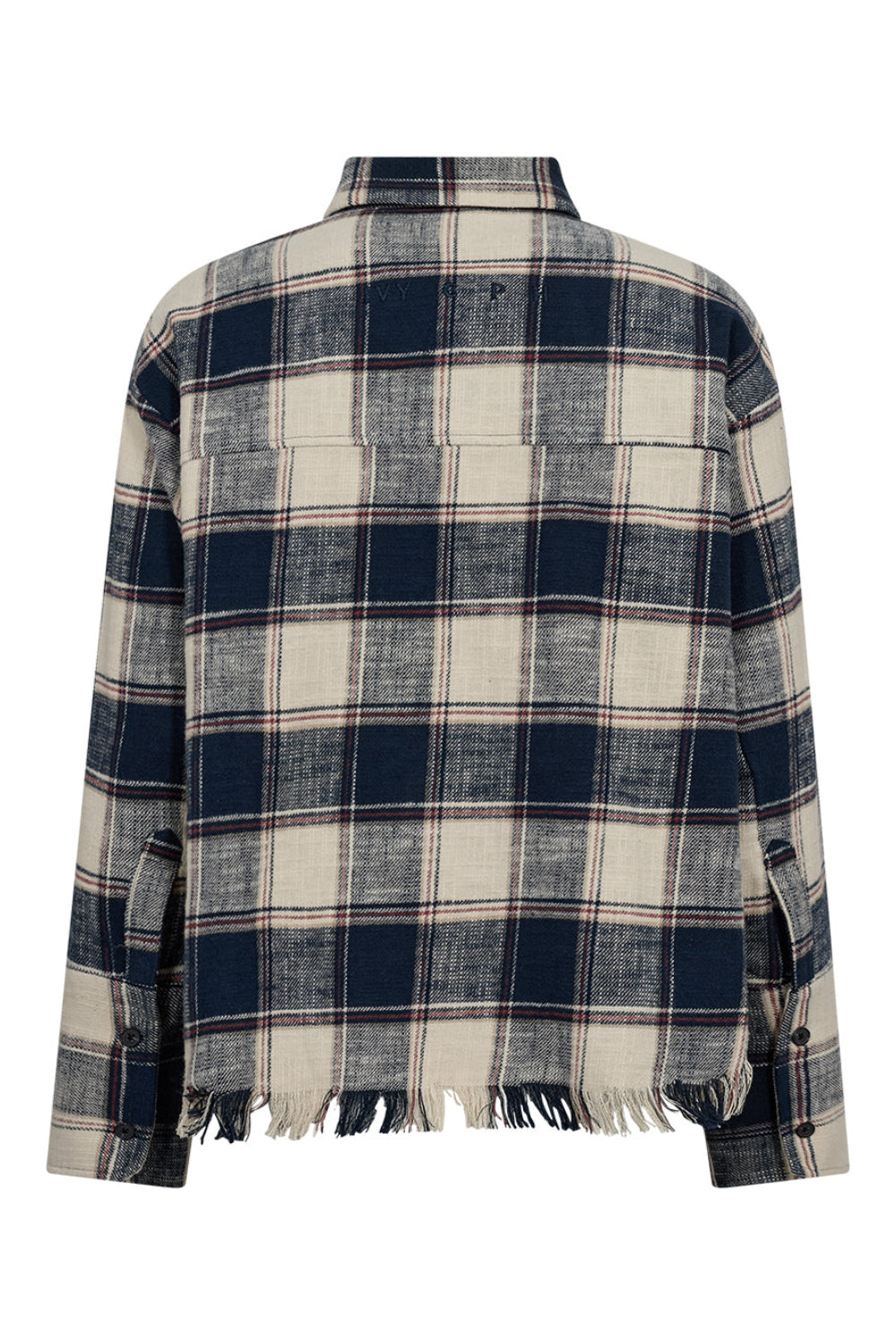IVY Copenhagen Pia Distressed Shirt med tern og rå flossede kanter.