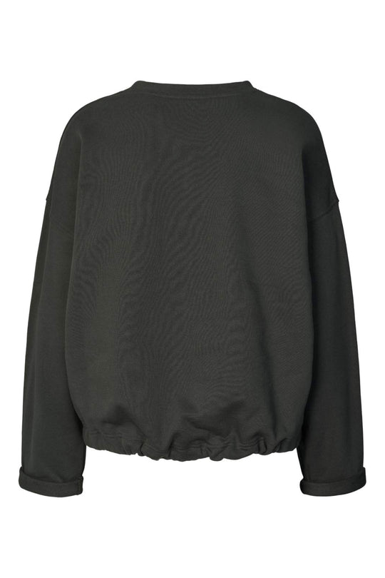 Rabens Saloner Sheela Sweat Top i faded black – oversized sweatshirt i økologisk bomuld med justerbar snøre i taljen.