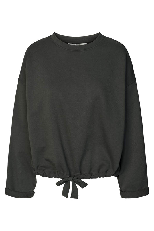 Rabens Saloner Sheela Sweat Top i faded black – oversized sweatshirt i økologisk bomuld med justerbar snøre i taljen.