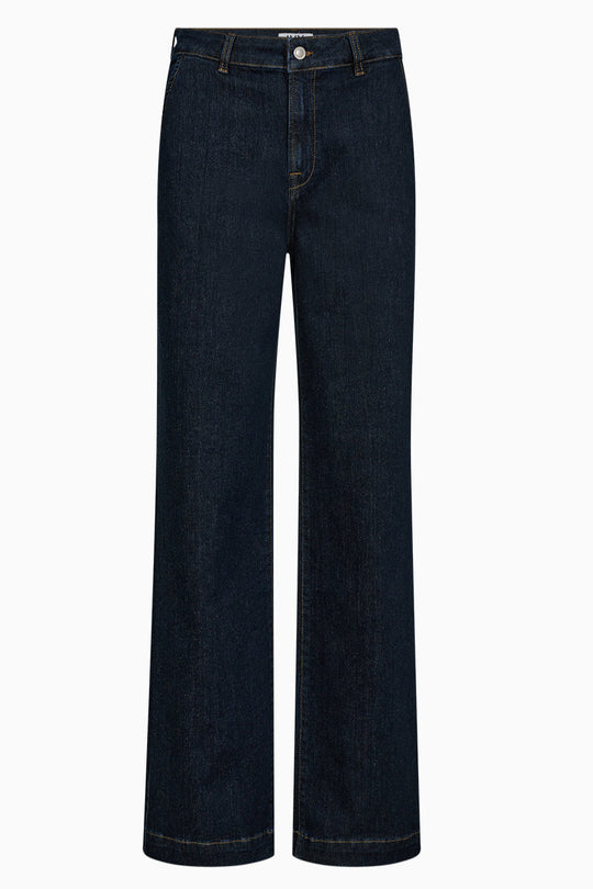 IVY Copenhagen Augusta French Wash Undone Indigo Jeans med høj talje, slim hofte og subtile vide ben. Bæredygtig stretch denim.