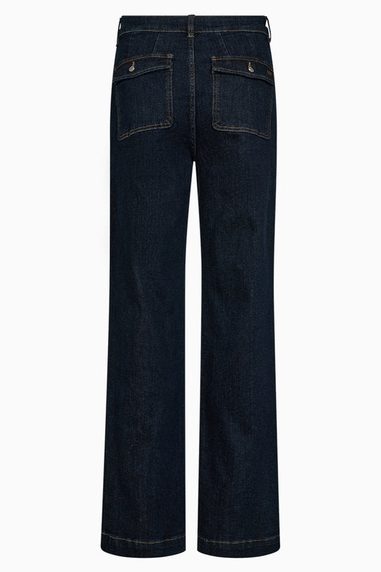 IVY Copenhagen Augusta French Wash Undone Indigo Jeans med høj talje, slim hofte og subtile vide ben. Bæredygtig stretch denim.