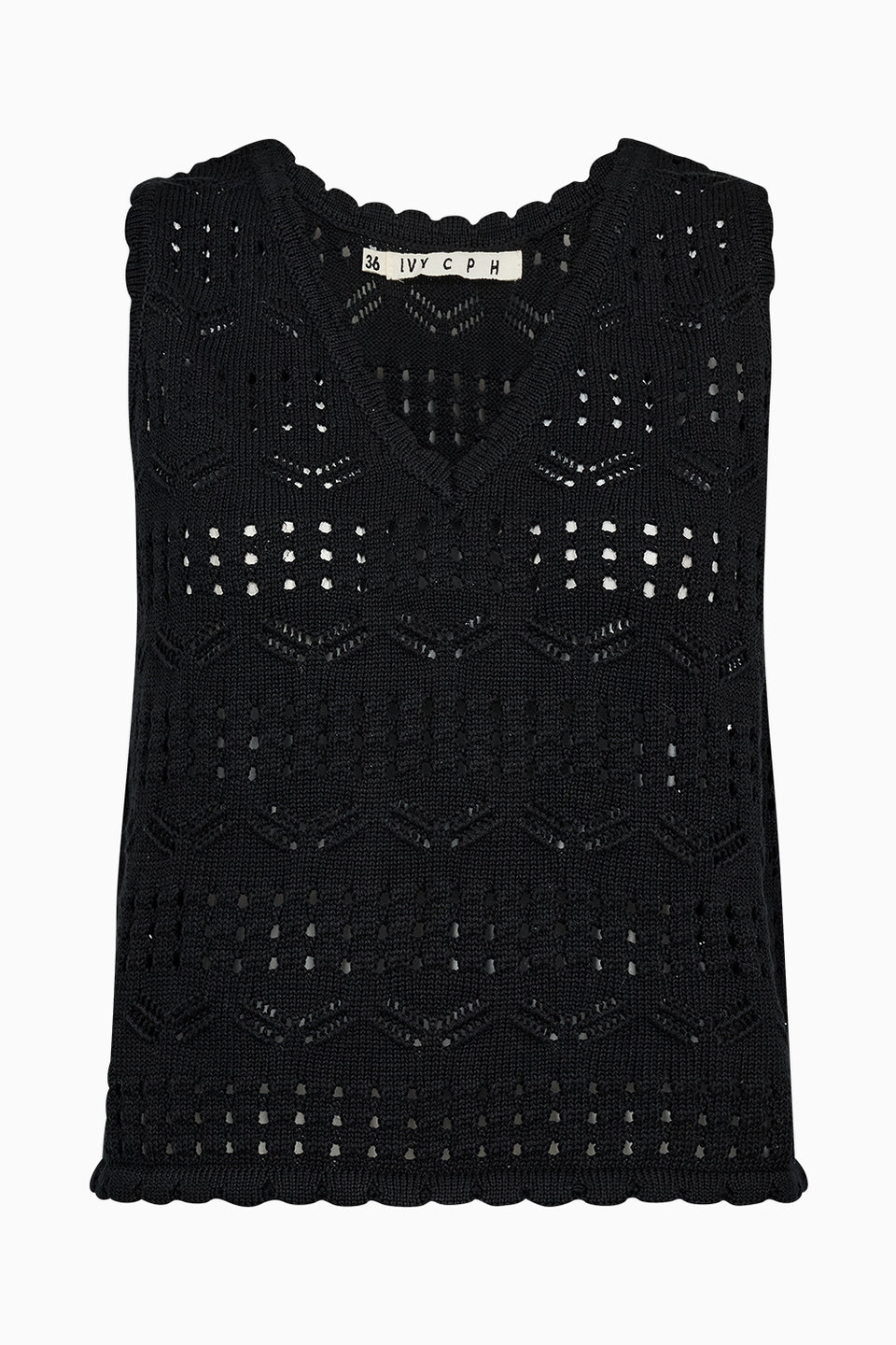 IVY Copenhagen Breeze Crochet tanktop i SORT med V-udskæring.