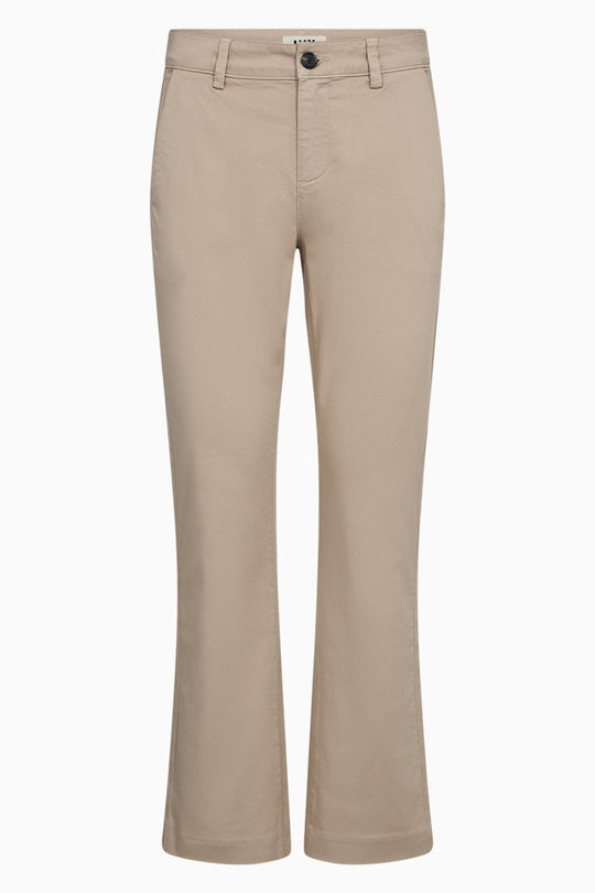 IVY Copenhagen Karmey kick flare bukser i Stone Beige med mid waist og cropped længde.