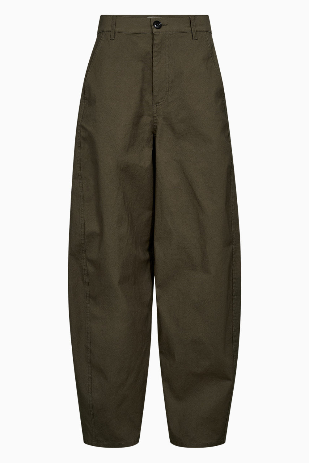IVY Copenhagen Katee barrel bukser i olive med høj talje og buet benform.