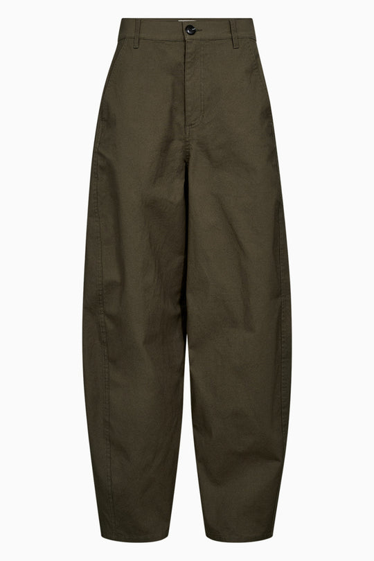 IVY Copenhagen Katee barrel bukser i olive med høj talje og buet benform.