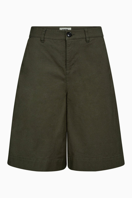 IVY Copenhagen Katee barrel bukser i olive med høj talje og buet benform.