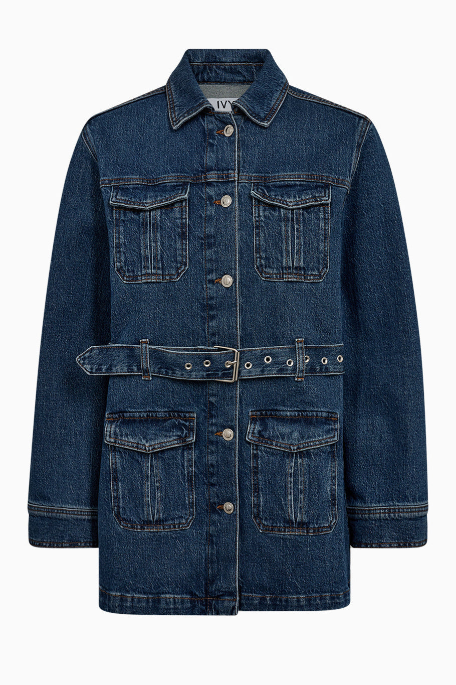 IVY Copenhagen Kay Belted Uniform Jacket i vaskbar kraftig denim med justerbart taljebælte og fire lommer. 