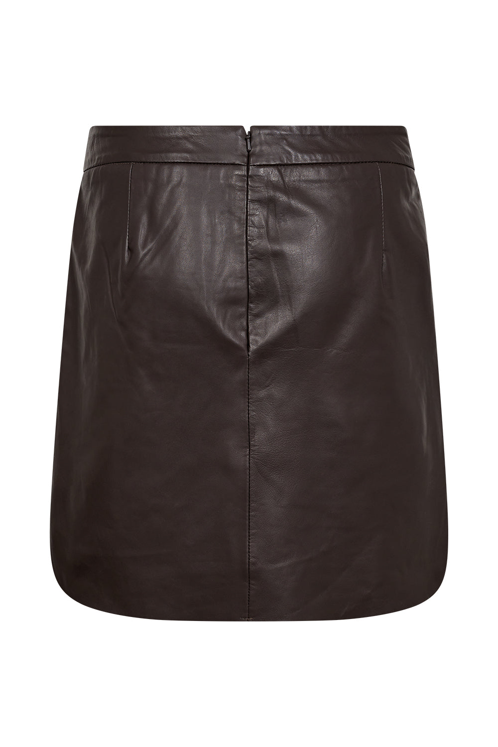 IVY-Kylie miniskirt i ægte lammeskind i farven Expresso Brown med høj talje og A-formet snit.