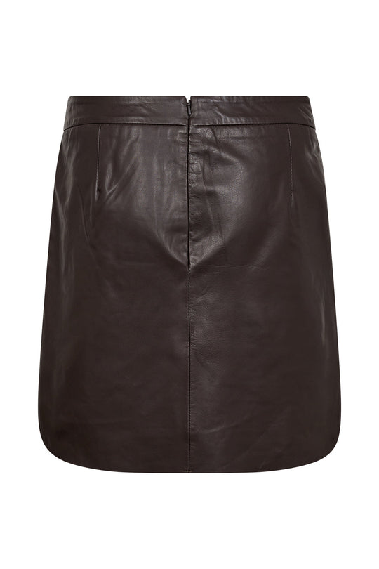 IVY-Kylie miniskirt i ægte lammeskind i farven Expresso Brown med høj talje og A-formet snit.