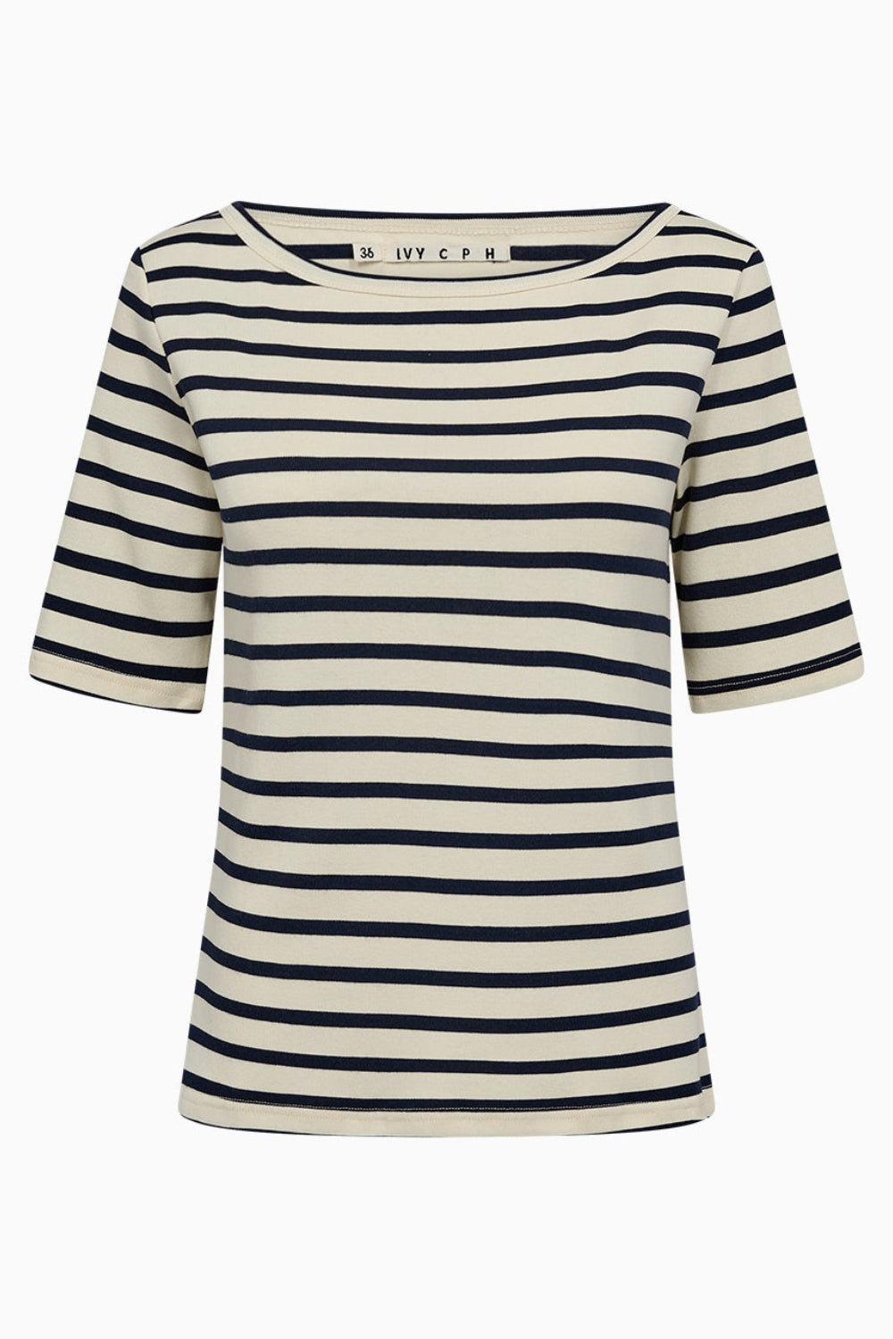 IVY Copenhagen Stix stribet oversized T-shirt med boat neckline og korte ærmer.
