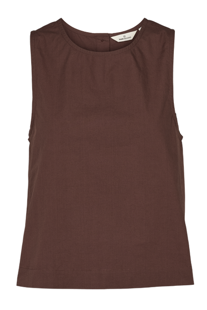 Basic Apparel Ida Top – let top med rund hals og knaplukning på ryggen.