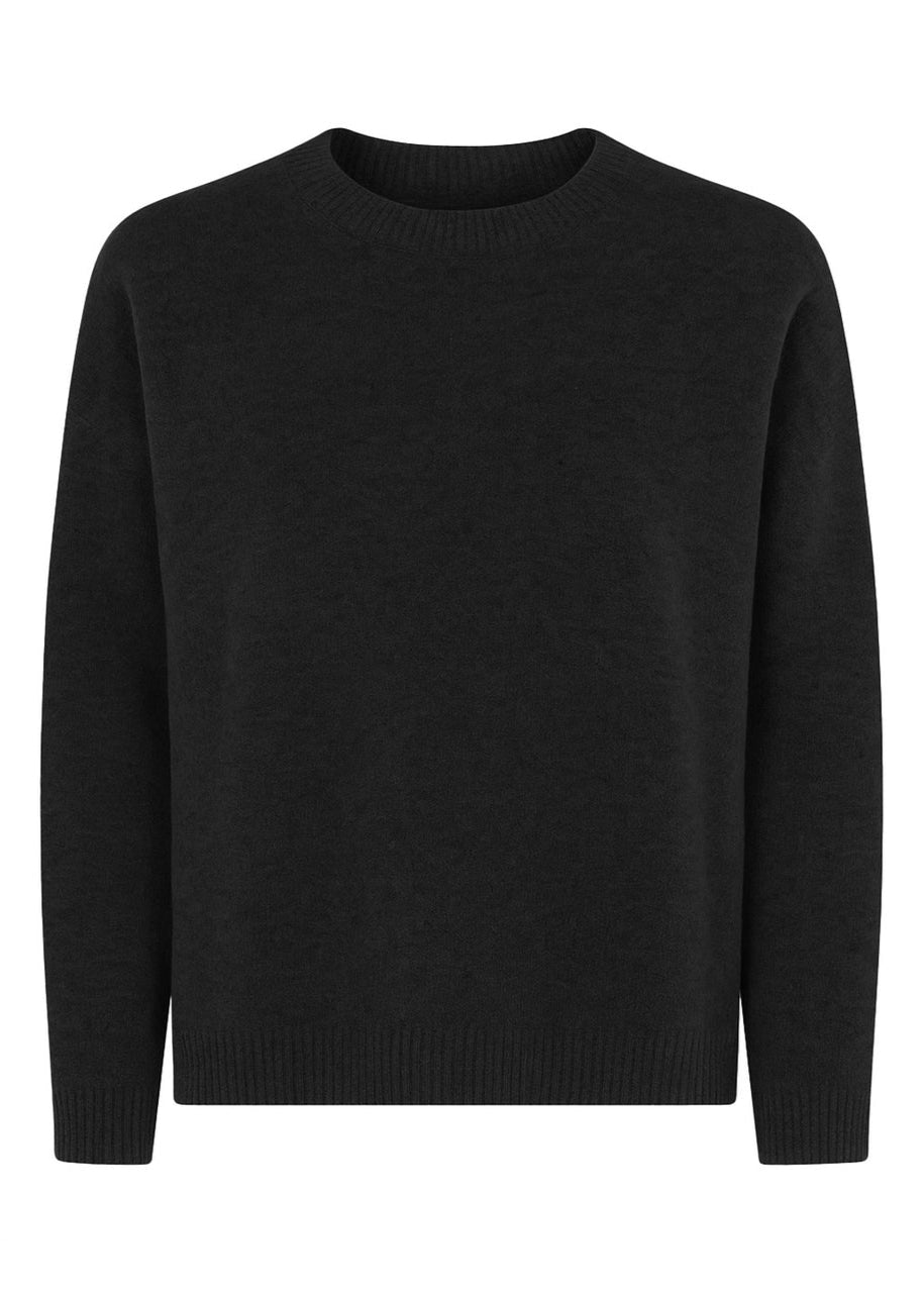 La Rouge Isabella Roundneck Sweater i sort med rund hals, ribkanter ved hals, ærmer og bund – klassisk og komfortabel til hverdag.
