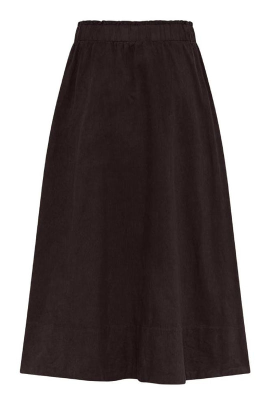 LA RŌUGE Vilma Skirt i dark brown babyfløjl – corduroy nederdel i 100% bomuld med flatterende pasform og sporty twist.
