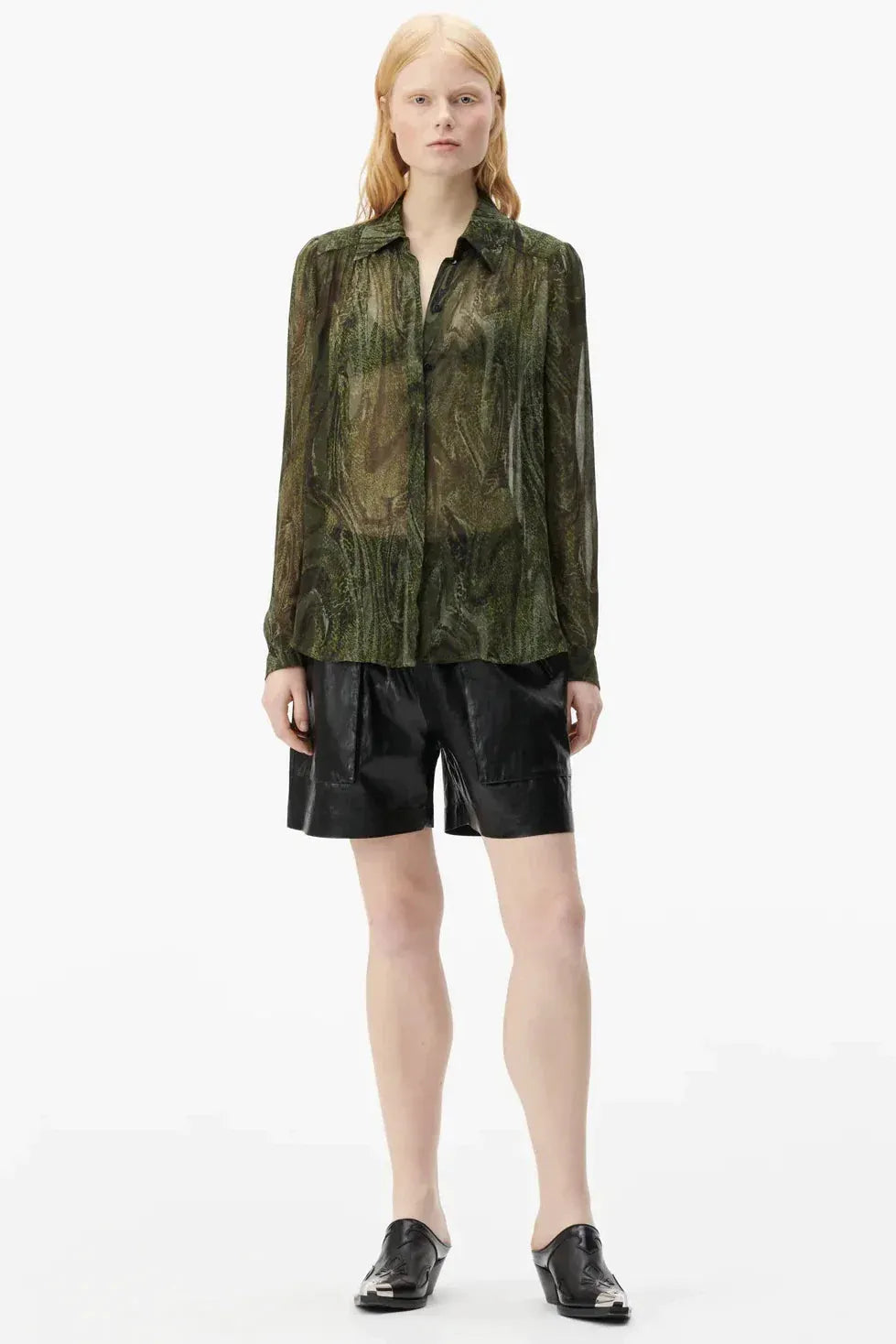 Skjorte | LALA BERLIN Bling skjorte med print i agatgrøn