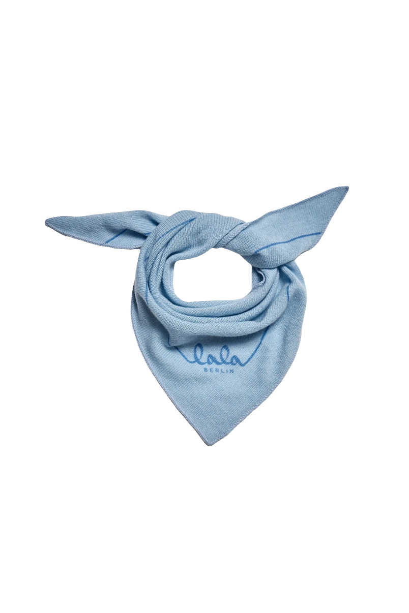 Lala Berlin Triangle Solid XS – luksuriøst tørklæde i 100% kashmir med diskret logo i farven atlantic. 