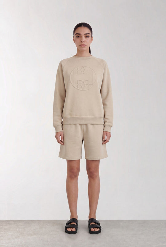 Leveté Room Nuka 11 sweatshirt i island fossil med 3D-logo og rund hals.