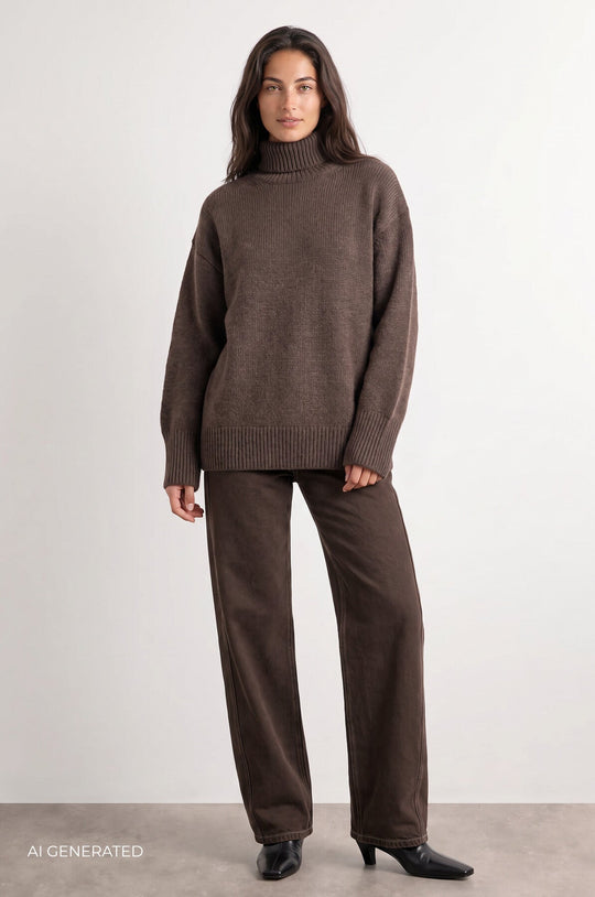 Leveté Room Perle 3 brun pullover på model i fuld figur