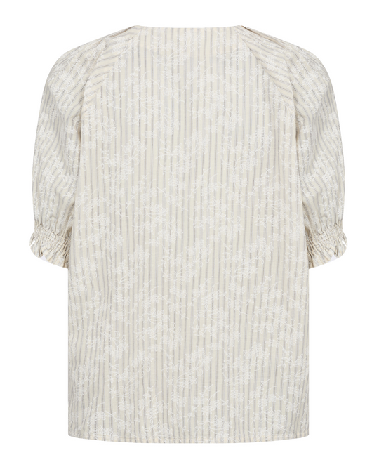 Leveté Room Percy 2 bluse – stribet bluse med V-hals, knapper og korte ærmer.