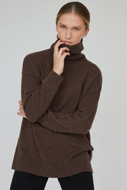 Sweater | Basic Apparel Line T-neck, brown melange