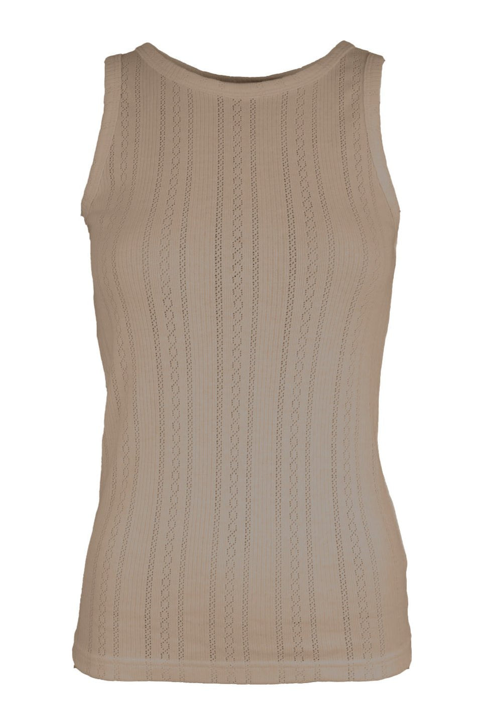 La Rouge Lotus Singlet i farven sand – Feminint Pointelle-Design i 100% Bomuld