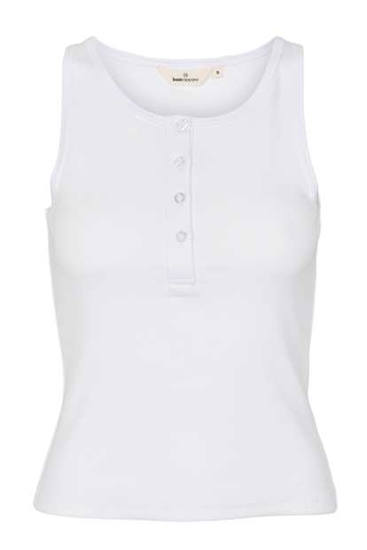 Basic Apparel Ludmilla Granddad Tank – tætsiddende top med knapper og stolpelukning.