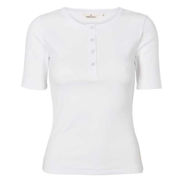 Basic Apparel Ludmilla SS Granddad – tætsiddende T-shirt med knapper og korte ærmer.