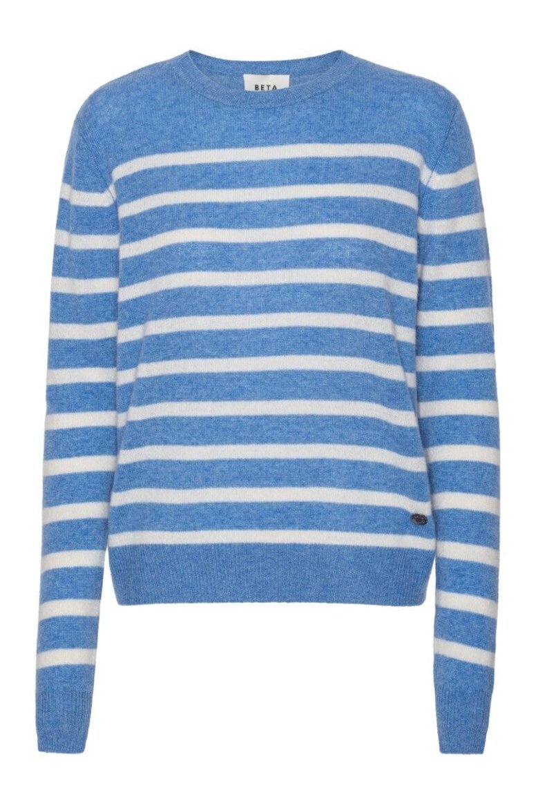 Beta Studios | Sweater | Bibi Striped O-neck, sky blue melange/almost white