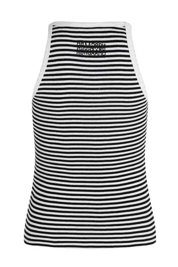 Mads Nørgaard | Top | 2x2 Cotton Stripe Carry Top, Black/White
