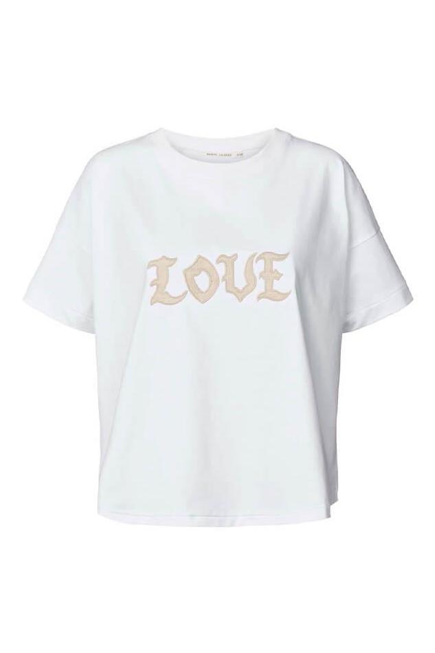 T-shirt | Rabens Saloner Margot Message Cropped, love fringed