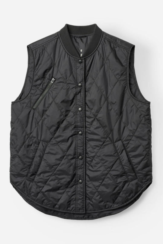 Project AJ117 Nizza vest i sort – quiltet nylonvest med Sorona®-fyld og utility-detaljer.
