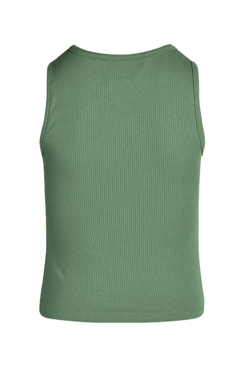 La Rouge Lisa ribbet singlet i faded green med udskæringer og kropsnær pasform.