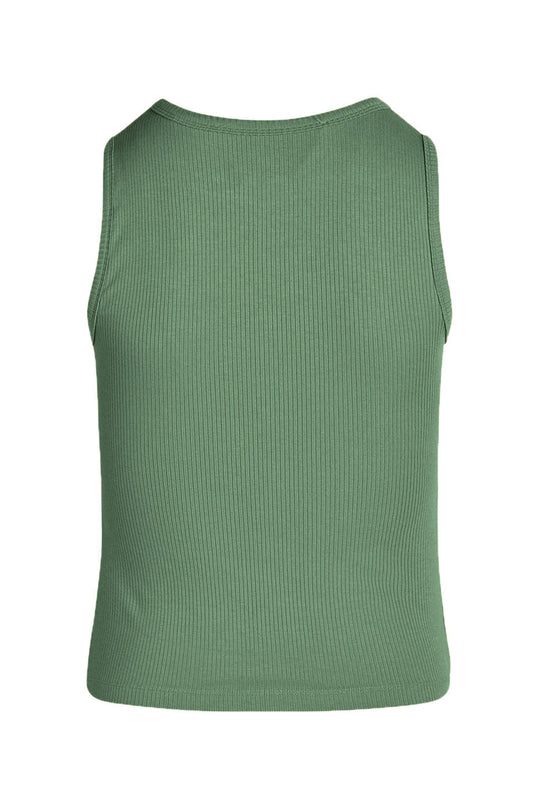 La Rouge Lisa ribbet singlet i faded green med udskæringer og kropsnær pasform.