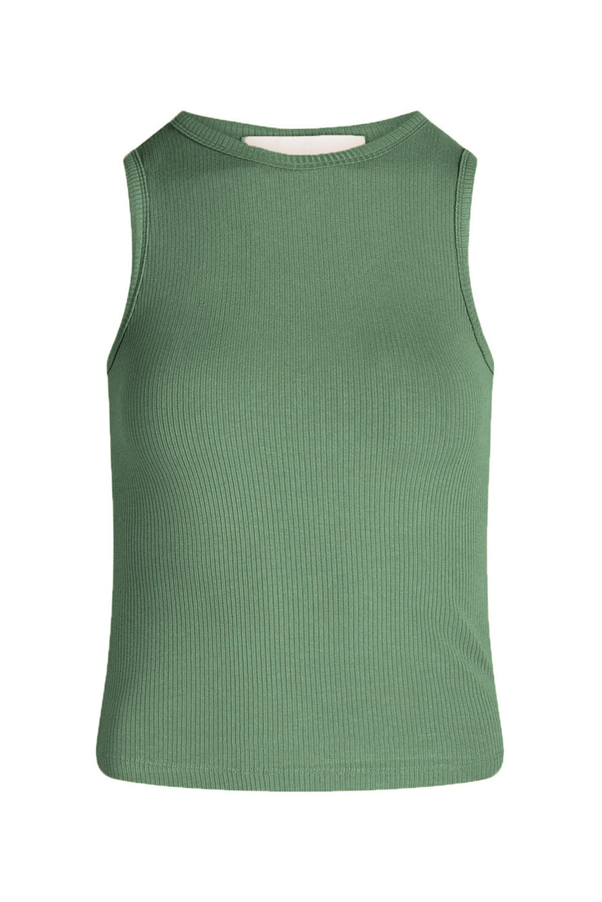 La Rouge Lisa ribbet singlet i faded green med udskæringer og kropsnær pasform.