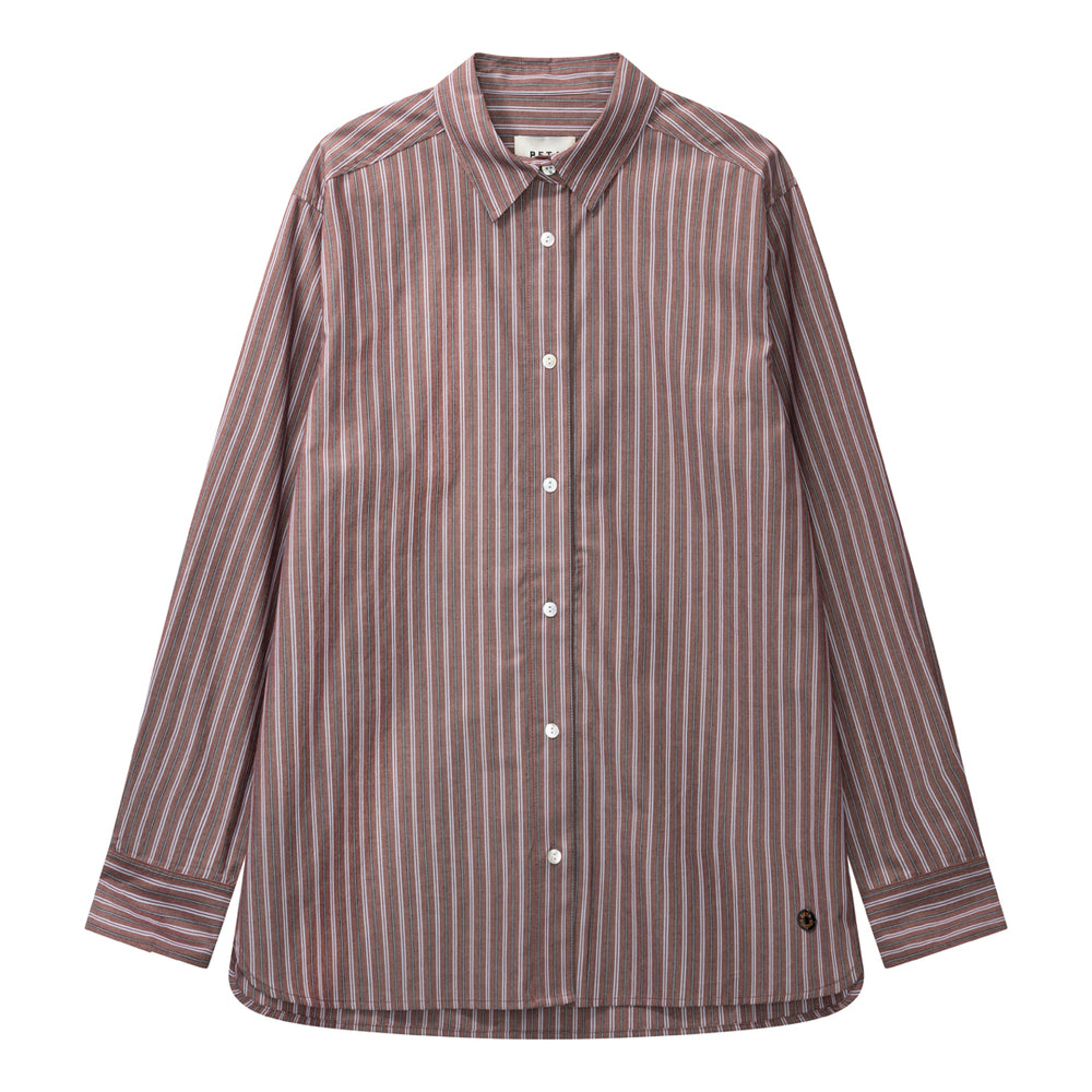 Beta Studios Nanaki Striped Shirt i mahogany med klassiske striber.