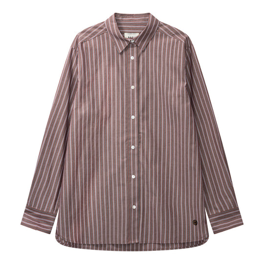 Beta Studios Nanaki Striped Shirt i mahogany med klassiske striber.