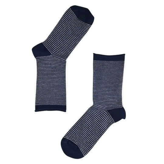 Strømper | Angora Sokker - striber mørkeblå/hvid